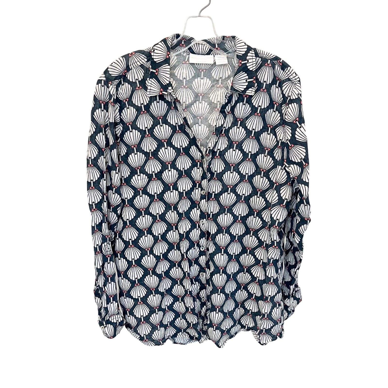 Martha Stewart Collection Blue White Fan Print Linen Button Down Coastal Size Xl Martha Stewart Collection Blue White Fan Print Linen Button Down Coastal Size Xl